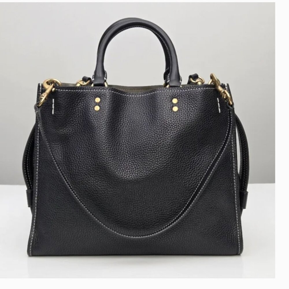 New QUINCE Italian Leather Medium Convertible Satchel bag Black - Picture 11 of 14